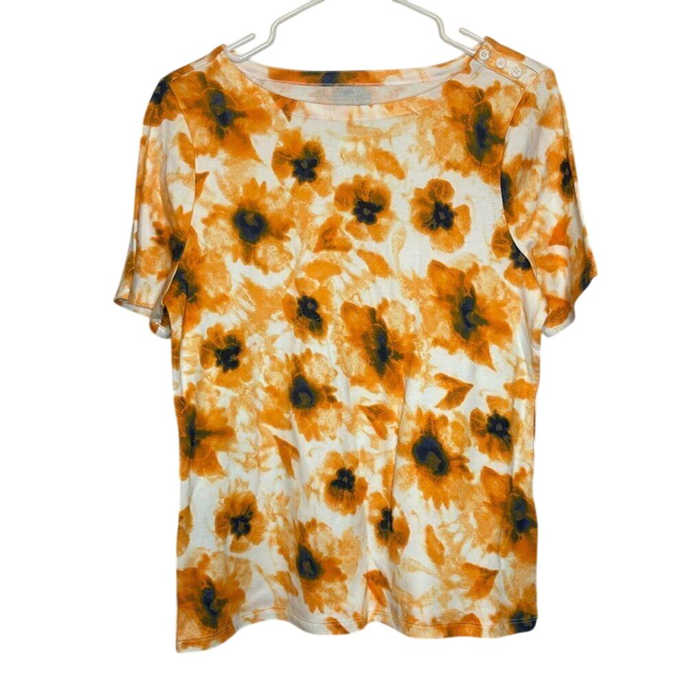 NWT Charter Club Supima Cotton Floral T-Shirt Women’s Medium Orange Tee